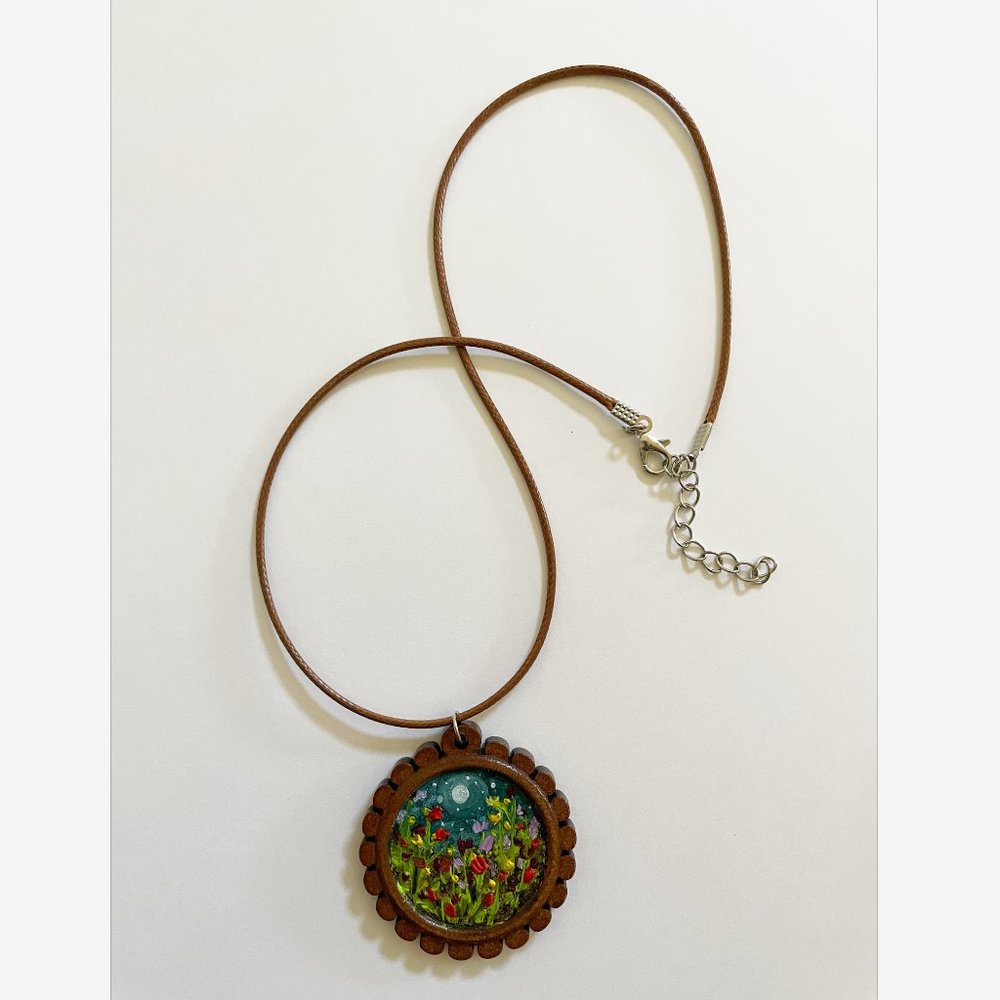 WILDFLOWERS Oil Painted Mini Necklace Handmade ONE OF A KIND Gift Art